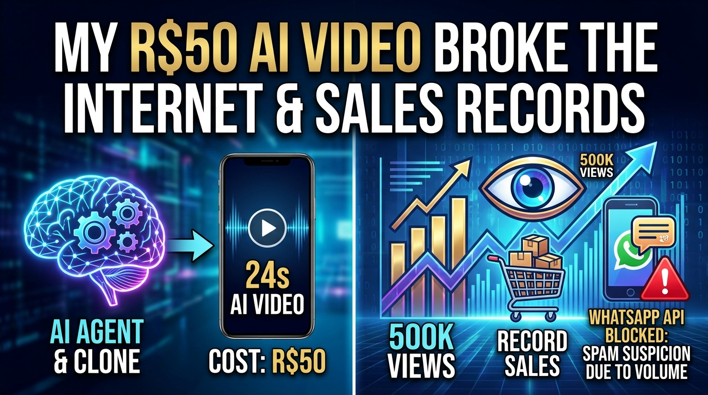 Meu vídeo de 24s feito por IA gerou 500k views e vendas recorde. Custo? R$50.